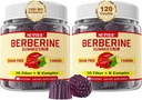 NEVISS Dodatek Berberine 1500mg, Aktivátor AMPK s 3G Prebiotickým vláknem, B1 B3 B6, Cukr bez berberine HCL gumy pro ženy a muže - podporuje imunitní systém, stravovací, 2pack 120 Cts