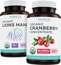 Uložit $4 (12% sleva) - Mind & Body Bundle - Organic Cranberry Concentrate (50: 1 Koncentrát - Rovná 25,000mg čerstvých brusinek) a Organic Lions Mane (10: 1 Extract - Rovná 10,000mg houbových)