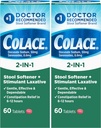 Colace 2- in-1 Stool Softener Plus Stimulant Laxative for Gentle Effective Constolly Relief, Docusate Sodná Plus Sennsids, 60 Počet (Balení 2)