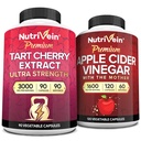 Nutriveral Premium Tart Cherry 500mg & Apple Cider ocet 1600mg Bundle - Muscle Recovery & Uric Acid Cleanse Plus Podpora příjmu a hubnutí - Non- GMO, Vegan / Vegetarian - 90 + 120 pilulky
