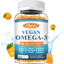 Omega33 Gummies Potentní Řasy Omega Zdroj, Zvyšování mozku, Oko a imunitní funkce, s DHA a EPA Vegan & Sugar Free, Orange Flavor, 60 Počet