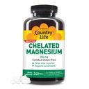 Country Life, Chelated Magnesium 250mg, podporuje kostní a imunitní zdraví, denní dodatek, 240 ct