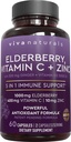 Viva Naturals Black Elderberry s vitamínem C a zinkem pro dospělé (60 hrabě) - Sambucus Elderberry Imunitary Supplement, Černé Elderberry Kapsle pro dospělé, Elderberry doplňky pro ženy