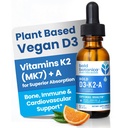 Bold Botanica D3-K2A, Tekutý vitaminový komplex, Vegan D3 z organických řas s vitamínem K2 (MK7) a A pro imunitní podporu, přírodní pomerančová příchuť, chutě Delicious, 1 FL OZ. (30ml)
