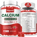 2 balení hořčík hořčík zinkové gumy s vitaminem C D3 K2, vápník gumy pro kosti, svalů, klid a Zzz podpora, vysoká absorpční vzorec s hořčíkem zinkový draslík, Malina ochucené 120 Cts