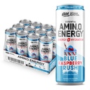 Optimum Nutrition Amino Energy Sparkling Hydration Drink, Electrolytes, kofein, aminokyseliny, BCAA, cukr zdarma, NEW Blue Raspberry Rush, 12 Fl Oz, 12 Pack (Balení květen Vary)