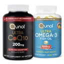 Qunol Ultra CoQ10 200mg Softgels - Ultra High Absorption Coenzym Q10 Dodatek - 2 Month Supply - 60 Count + Fish Oil Omega 3 Mini Softgels, 1000mg Omega 3 EPA + DHA, 3 Month Supply, 180 Count