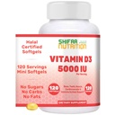 SHIFAA NUTRITION HALAL Vitamin D, HALAL Vitamin D3, 5000 IU Softgels, 120 Servings. Non- GMO, gluten- Free, Podpory: Struktura, kosti, zuby, srdce, svalů a imunitních funkcí