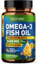 Postaven přírodou Omega 3 Fish Oil Soft Gels - 2400 mg Fish Oil, 1440 mg Omega 3, 864 mg EPA, 576 mg DHA - Extra Strength Brain & Heart Health Supplement - 60 Softgels