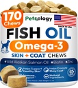 Omega 3 Rybí olej pro psy - 170 Žvýkačky - Omega 3 pro psy Itchy Skin & Alergie Relief - Kůže & Coat Supplement - EPA & DHA Fatty Acids - Pes Anti Shedding & Hot Spot Treatment - Losos Oil