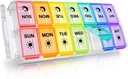 Pořadatel pilulek 2 krát denně, Fullicon Quick Fill Large Weekly AM Pill Box, Medicine Organizátor 7 Daily Pill Cases - Rainbow (Patent Registered)