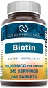 Biotin (vitamin B7) 10,000 mcg dodatek 124; 240 tablet 124; Non- GMO 124; gluten zdarma 124; Made in USA