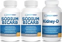 Bikarbonát sodný 650mg Kapsle pro acid Relief, Alkalinity 120 pilulky 2- Pack + Kidney- D Ledviny dodatek. Vitamin D Optimalizovaný pro podporu ledvin.