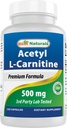 Nejlepší Naturals Acetyl L- karnitin (ALCAR) 500mg, 120 Kapsle, 120 Servings - Non- GMO a gluten zdarma, 1 kapsle per Serving