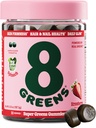 8 Zelených Supergreens Krása Gummies s kolagen & Biotin 124; Super Zelených Powder Superfood Gummy pro zdravou pleť, vlasy, nehty, záře, a pevnost, Superfood Booster, Jahodová ochucená, 50 Počet