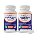 Vitamatic Magnesium Malate 2000mg per Serving - 90 Vegetariánských tablet - Přidáno B6 pro maximální absorpci - Podporuje svalovou, kloubní a srdeční zdraví * (2 láhve, bez ochucené)
