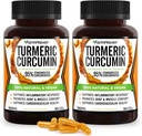 Kurkumin s bioperinovým černým pepřem a 95% kurkuminoidy, maximální absorpce pro společnou podporu, ne- GMO kurkumové kapsle, Made in USA - 180 Veg Caps