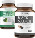 Super Green & Black Seed (2-Month Supply) Green Oil Synergy Bundle of Organic Super Greens Powder - Complete Superfood (120 Kapsle) & Black Seed Oil - Cold- Pressed Nigeilla Sativa (120 Caps)