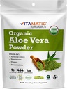 Vitamatic Certified USDA Organic Aloe Vera Powder - 1 LB (16 oz) Podporuje pleť, Digestion, Detox & Imunitní zdraví 124; Non- GMO, gluten- Free, Kosher