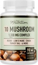 10 Houba Complex dodatek 124; 1300 + MG Blend s Lions Mane, Turecko Tail, Cordyceps, Reishi, Shiitake, Maitake, Chaga & White Button Houba 124; Imunity & Adaptogen Podpora 124; 90 C