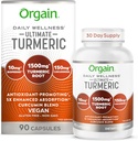 Orgain Ultimate Turmeric Supplement 1500mg, Curcumin a Bioperin Black Pepper Extract Bylinné míchání, Podporuje antioxidační a srdeční zdraví - 90 Kapsle, 1 měsíc Dodávka