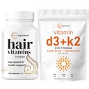 Mikro ingredience Vitamin D3 5,000iu + K2 100mcg Softgels & Vlasové vitamíny Komplexní kapsle Bundle 2 Balení 124; Essential Sunshine Vitamíny S124; 14- in-1 Pokročilá podpora růstu vlasů