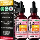 (2 Pack) Vitamin B12 a B6 Tekuté kapky, B12 Sublingvální vitamin B Komplex - B 12 Vitamin 5000mcg - B12 Methylkobalamin pro energii, mozek, a srdeční podpora s 27,200 mcg, Jahoda, 80 Služební