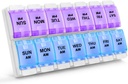 Sukuos AM PM Týdenní 7 den Pořadatel pilulek, 2 krát denně Balíček s přátelským stisknutím tlačítka artritidy, Léky na vitamín / rybí olej / doplňky, Snadno čisté (Purple & Blue)