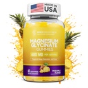 Glycinátové gumy hořčíku 600mg, Non- GMO, bezlepkové, hořčíkové gumy pro dospělé a děti, spánek, relaxace a soustředění, ananasový olej, 60 Počet