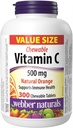 Webber Naturals Vitamin C, 300 žvýkací oranžové tablety, 500 mg vitaminu C per Tablet, kosti, zuby, imunitní a antioxidant podpora