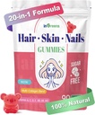 20- in-1 Vlasy Kůže a nehty Gummies, Vlas Biotin Vitamíny pro ženy a muže s 10000 mcg Biotin, Vitamíny A, C, D, E pro růst vlasů a zdravé pokožky, White Peach Flavor, 90 Gummies