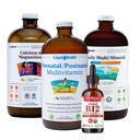 LIQUIDHELTH Zdraví žen & Vitalita Denní tekutý multivitaminový Bundle s prenatální / postnatální multitivitamin, vápník & hořčík, Denní multi minerální, & Organic Vitamin B12 Drops - USA Made, Non- GMO