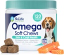 Omega kůže a coat Chews pro psy, Wild Salmon Dog Ošetřuje s Biotin & Vitamin E, Pomáhá s Itchy Skin, Alergie Relief & Shedding, Omega 3 6 9, EPA & DHA Fatty Acids, Made in USA, 120 Chews
