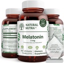 Natural Nutra Vegan Melatonin 3mg, Pomáhá zlepšit zdraví srdce, podporuje imunitní systém, pomáhá buněčné zdraví & srdce zdraví, přispívá k celkovému wellness, zlepšit kvalitu spánku, gluten zdarma, 60 Tablety
