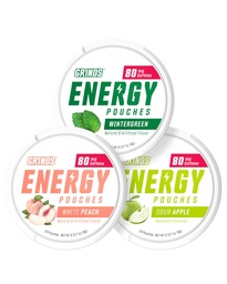 Grinds Energy Pouches - Natural Caffeine Pouches - Obsahuje B-Vitamíny, Sugar- Free, & 0 Calories - 80mg kofeinu v každé Pouch - Wintergreen, Peach, & Sour Apple - 3 balení, 15 Pouches per can