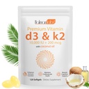 Vitamin D3 K2 Kapsle, D3 a K2 Vitamin dodatek, Vitamin D3 a K2, D3 dodatek, Doplňující K2 D3 Coconut Oil Softgels (120)