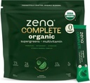 Zena Complete Organic Super Green Powder & Multivitamin, 90 + Supergreens, Ovoce, Veggie, 0 Cukr, 5G Fiber, Pre & Probiotika, Meloun Citrus Flavor, 30 Packets