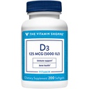 Vitamin Shoppe Vitamin D3 5000IU Softgel, podporuje kostní a imunitní zdraví, AIDS v buněčném růstu a absorpci vápníku, gluten zdarma a jednou denně vzorec (200 Softgels)