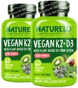 NATURELO Vitamin D3 K2 - Vegan K2 + D3 s Plant Based D3 z Lichen - Přírodní doplněk D3 pro imunitní systém, Kostní podpora, Zdraví srdce - Celé jídlo - Non- GMO - Gluten Free, 60 Kapsle (Balení po 2)