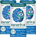 NEURIVA Brain + Oční dodatek pro paměť, zaměření a koncentraci s klinicky testované Lutein a Zeaxanthin, Vitamíny A C & E + zinek pro oční zdraví a filtr Blue Light 30 Hrací kapsle (3 Pack)