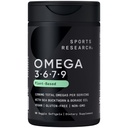 Sports Research ® Vegan Omega 3-6-7-9 - 1200 mg multi- Spectrum Omega Fatty Acids Certified Non- GMO Formule s mořským Buckthorn & Borage Oil - 90 Veggie Softgels