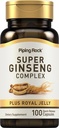 Piping Rock Ginseng Komplexní kapsle 124; 100 Počet 124; s Royal Jelly 124; Non- GMO, gluten zdarma dodatek