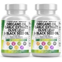 Clean Nutraccis Oregano Oil Česnek Extract Olive Leaf Black Seed Oil - Imunitní podpora a dietní doplněk zdraví pro ženy a muže s vitamínem D3 & zinek - 2Pack