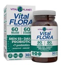 Vital Planet - Vital Flora Men 55 + Daily Probiotic, 60 miliard CFU, 60 Diverse Strains, 7 Organic Prebiotics, Imunitní podpora, Reliéf plynu, Colon a Digestive Health Probiotika pro muže 30 Kapsle