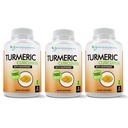 Kurkumin dodatek - 2250mg / d - Veggie Caps - 95% kurkuminoidy s černým pepřovým extraktem (Bioperin) - 750mg Kapsle - 100% organické - nejsilnější turmerické (balení 3)