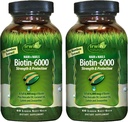 Irwin Naturals Biotin- 6000-60 Tekuté Soft-Gels, Balení 2 - Podporuje sílu a ochranu vlasů a hřebíků - s Avocado Oil, Kokosový olej, Lutein & Zeaxanthin - 60 Celkem služby