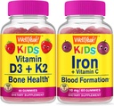 WellYeah Vitamin D3 + K2 Děti + Železo + Vitamin C Děti, Gummies Bundle - Velký Ochutnávka, Vitamin dodatek, Lepek zdarma, GMO zdarma, Žvýkací Gummy
