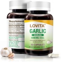 Lovita Odorless Česnek Kapsle, 5000mg Čerstvý Česnek Ekvivalentní, 1.25% Allicin Extract, Podporuje srdce, krevní tlak, Cholesterol & imunitní systém, Non- GMO, gluten- Free, 60 Vegan Kapsle