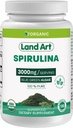 Land Art Certified Organic Spirulina - 180 Kapsle - Superfoods - Bohaté na minerály, vitamíny a proteiny - Vegan