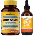 SandHUHERBALS Zinkový 50 mg Kapsle Bundle s kapalným zinkem Kapky 124; Podporuje imunitní a kožní zdraví